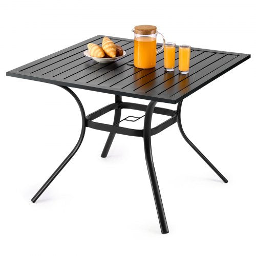 VEVOR Outdoor Patio Dining Table, 94cm Square Metal Steel Slat Backyard Bistro Tables, with 38mm Umbrella Hole, Outside All-Weather Large Furniture fo