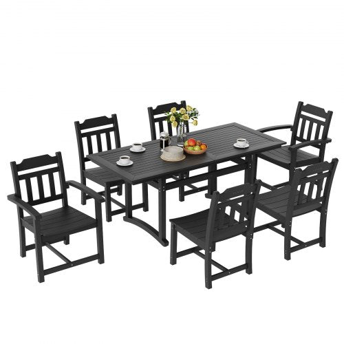 VEVOR 7 Pieces Patio Dining Set, Outdoor Rectangle Furniture Table and Chairs Set, All Weather Garden Furniture Table Sets, HIPS Patio Conversation Se