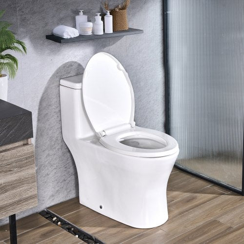 VEVOR One-Piece Toilet, Elongated Toilet Vortex Dual-Flush 1.0-1.28 GPF, Toilets for Bathroom with Comfortable Chair Seat, Standard Height, Easy-Clean