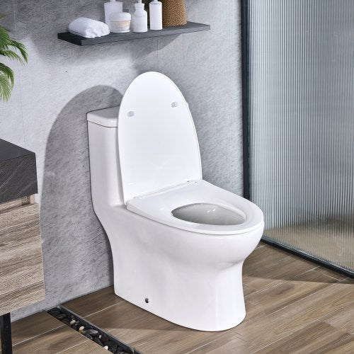 VEVOR One-Piece Toilet, Elongated Toilet Vortex Dual-Flush 1.0-1.28 GPF, Toilets for Bathroom with Comfortable Chair Seat, Standard Height, 12 inch Ro