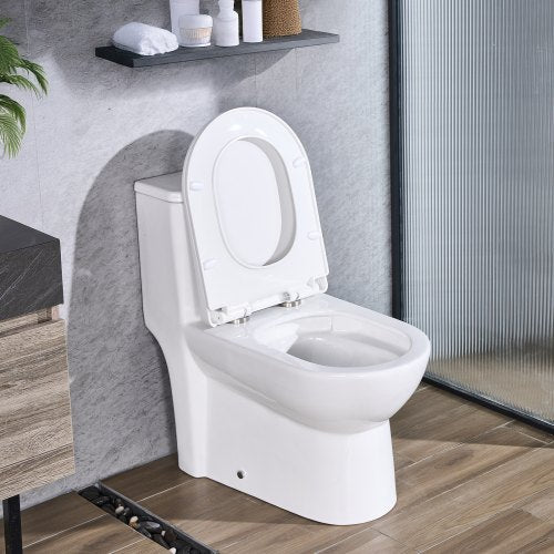 VEVOR One-Piece Toilet, Elongated Toilet Vortex Dual-Flush 1.1-1.6 GPF, Toilets for Bathroom with Comfortable Chair Seat, 12 inch Rough-In, Black + Wh