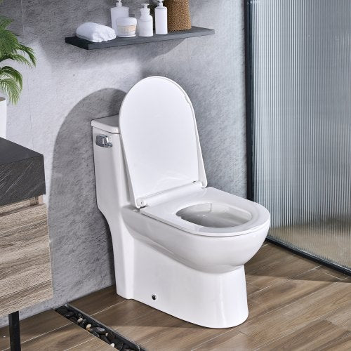 VEVOR One-Piece Toilet, Elongated Toilet Vortex Left Flush 1.28 GPF, Toilets for Bathroom with Comfortable Chair Seat, Standard Height, Easy-Clean Ski
