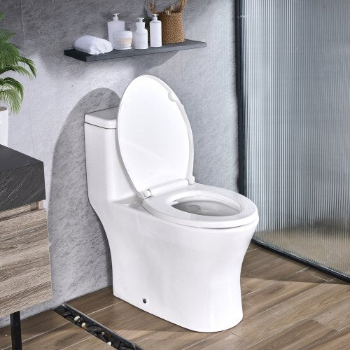 VEVOR One-Piece Toilet, Elongated Toilet Vortex Dual-Flush 1.0-1.28 GPF, Toilets for Bathroom with Comfortable Chair Seat, Standard Height, Easy-Clean
