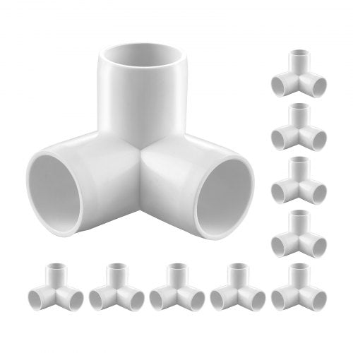 VEVOR 3-Way PVC Fittings, 1-inch PVC Pipe Joints Elbow Connector, 10-Pack Furniture Grade PVC Tee Fittings for DIY Storage Rack, Animal Cage, Pool or