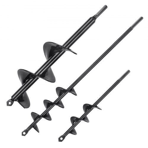 VEVOR Auger Drill Bits for Planting Set of 3, 1.6x8.6 in, 2x15 in, 2.8x12 in Garden Auger Drill Bit, Spiral Drill Bit for Post Hole Digger, Bulbs Plan