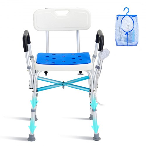 VEVOR Shower Chair Seat, 400 lbs Capacity, Shower Stool with Crossing Bar, Padded Armrests and Back, Shower Chair for Inside Shower Bathtub, Adjustabl