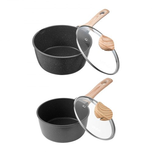 VEVOR Saucepan Set, 1.5 QT & 2.5 QT Nonstick Saucepan with Glass Lids, Multipurpose Cooking Sauce Pots with Detachable Handles, Sauce Pan Kitchen Cook