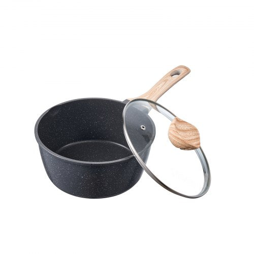 VEVOR 2.5 QT Saucepan, Nonstick Saucepan with Tempered Glass Lid, Multipurpose Cooking Sauce Pot with Detachable Handle, Sauce Pan Small Kitchen Cooki