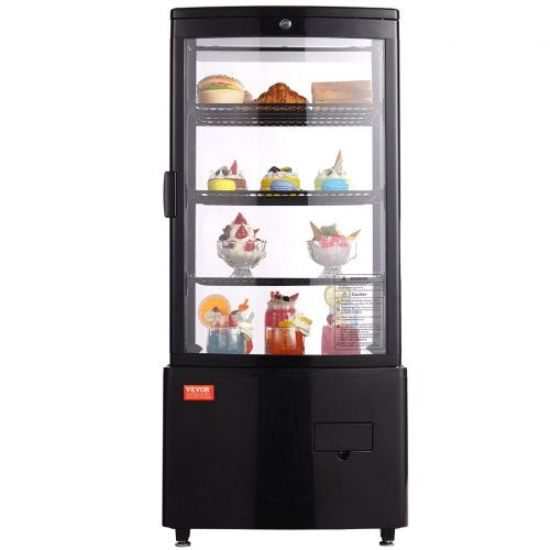 VEVOR Refrigerated Display Case, 3 Cu.Ft.-85L, 3-Tier, Countertop Pastry Display Case Commercial Display Refrigerator with LED Lighting, TURBO Cooling