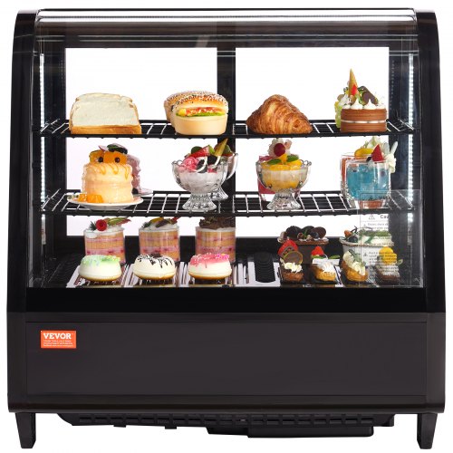 VEVOR Refrigerated Display Case, 3.5 Cu.Ft.-100L, 2-Tier, Countertop Pastry Display Case Commercial Display Refrigerator with LED Lighting, TURBO Cool