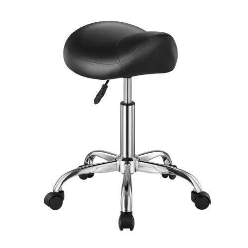 VEVOR Saddle Rolling Stool, PU Leather Rolling Stool with Wheels, 360° Swivel Drafting Stool with Thickened Cushion, Height Adjustable Rolling Work SP