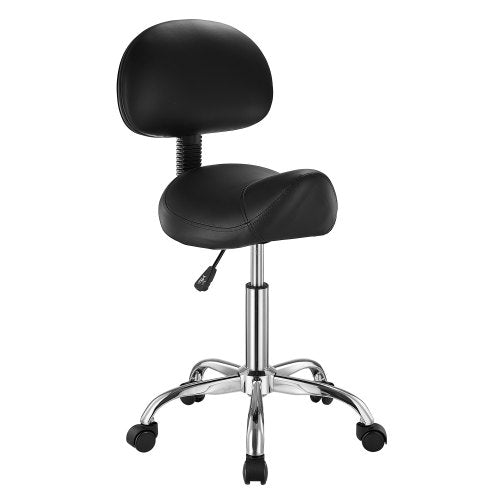 VEVOR Saddle Stool with Back Support and Wheels, 450 LBS Weight Capacity Ergonomic Rolling Stool, Height Adjustable Thickened PU Leather Swivel Saddle