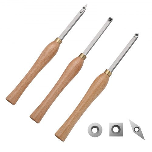 VEVOR Wood Lathe Chisel Set, 3 PCS Woodworking Turning Tools, Includes Square, Round, Diamond Carbide Blades, 20 cm Comfortable Grip Handles, Wood Chi