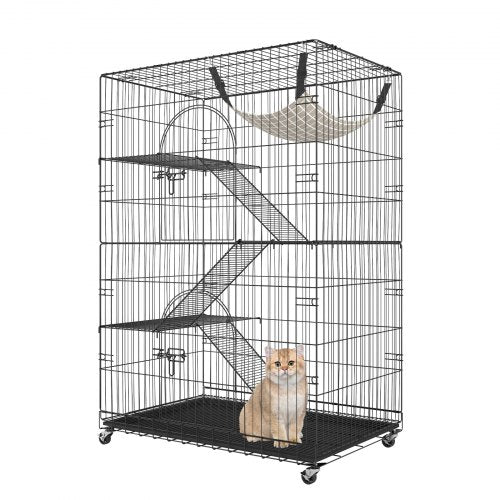 VEVOR Catio, 4-Tier Large Cat Cages Indoor, Detachable Metal Playpen Enclosure with 360° Rotating Casters, with 3 Ladders and a Hammock for 1-3 Cats, 