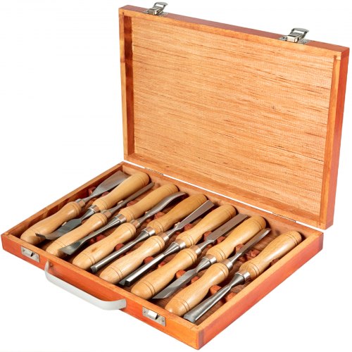 VEVOR 12-Piece Wood Lathe Chisel Set, 3.75" Blade, Woodworking & Carving Tools with Wooden Case for Furniture & Root Crafting