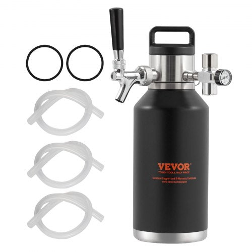 VEVOR Beer Growler Tap System, 64Oz 1.89L Mini Keg, 304 Stainless Steel Pressurized Beer Growler, Keg Growler with Pressure Display, CO2 Regulator Fau