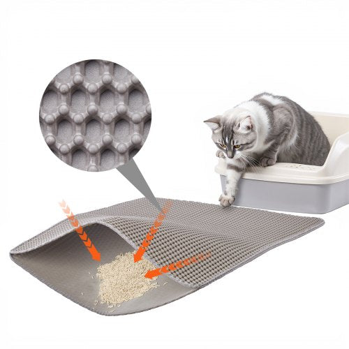 VEVOR Cat Litter Mat, 30 x 24 in, Double-Layer Litter Box Mat, Non-Slip & Urine-Proof Litter-Trapping Mats for Indoor Cats, Honeycomb Design, Soft on