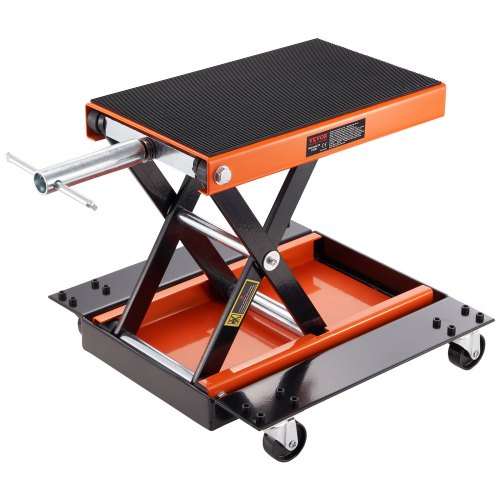 VEVOR Motorcycle Lift, 500 kg Motorcycle Lift ATV Scissor Lift Jack with Dolly & Hand Crank, Center Hoist Crank Stand with Wide Deck & Tool Tray for S