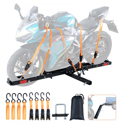 VEVOR Motorcycle Carrier, 600 LBS Steel Motorcycle Carrier Hitch Mount with Loading Ramp, Scooter Dirt Bike Trailer Hauler with Ratchet Straps and Sta