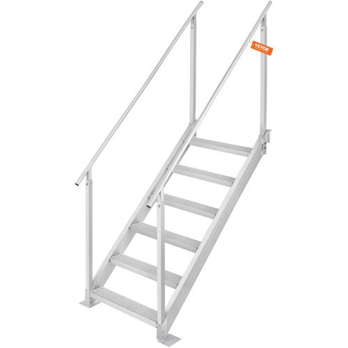 VEVOR Dock Ladder, 1.09 m-1.29 m Adjustable Height, 227 kg Load Capacity, Aluminum Alloy 6 Steps Pontoon Boat Ladder with Dual Handrails & Nonslip Mat