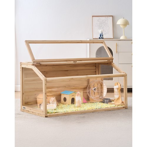 VEVOR Wooden Hamster Cage, 270° Viewing Hamster Habitat, 48 x 20 x 20in, Dwarf Hamster Cages with Openable Top, Ventilated Small Animal Cage, Pet Mous