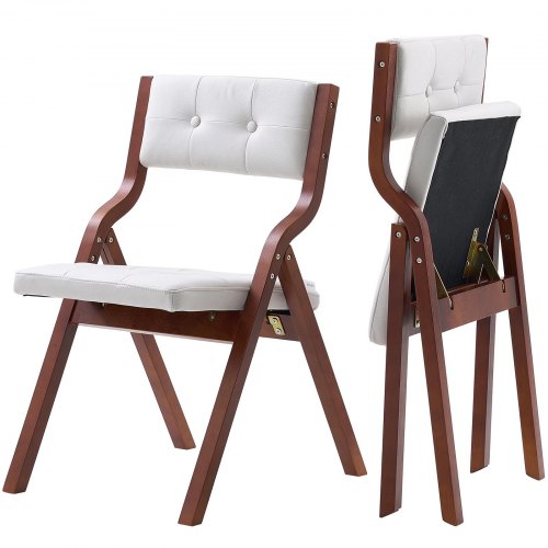 VEVOR Wooden Folding Chairs with Cushion, Set of 2, Portable Foldable Cushion Chair with Wooden Frame, Modern Padded Dining Chair for Kitchen, Office,