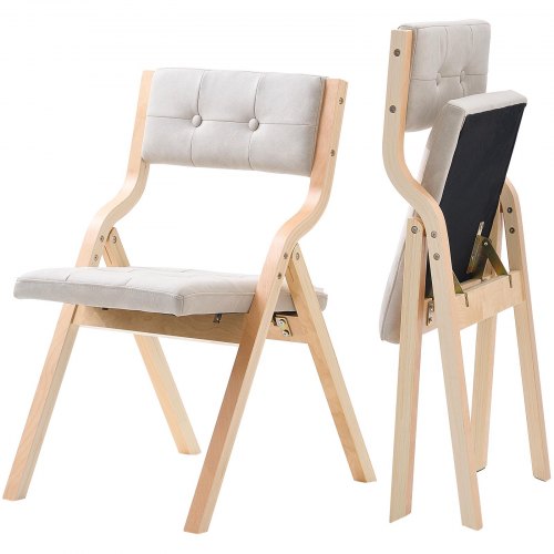 VEVOR Wooden Folding Chairs with Cushion, Set of 2, Portable Foldable Cushion Chair with Wooden Frame, Modern Padded Dining Chair for Kitchen, Office,