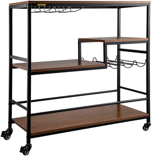 VEVOR Rustic Bar Cart, 3-Tier Industrial Bar Cart for Home, Bar Cart with Wine Rack & Glass Holders, 35.4 x 15.7 x 37.4 inches Home Bar & Serving Cart