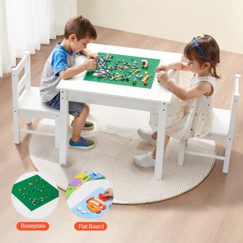 VEVOR Kids Activity Table and 2 Chairs Set, Building Blocks Double-Sided Tabletop, Toddler Table and Chair Set with Storage for Kids 3+ Years, Large S