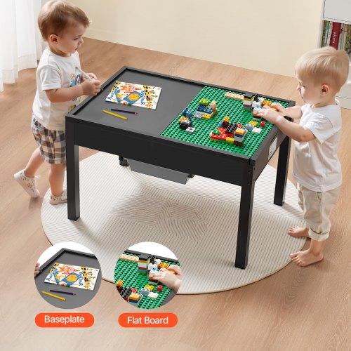 VEVOR Kids Wooden Activity Table, Building Blocks Double-Sided Tabletop, Multi-Purpose Activity Play Table with 2 Storage Bins for Kids 3+ Years, Larg