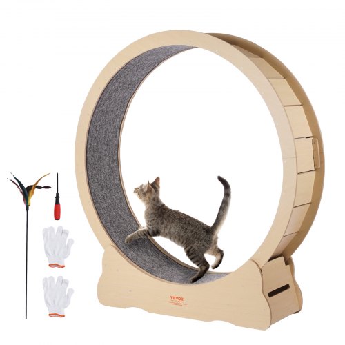 VEVOR Wooden Cat Exercise Wheel, 52" Large Cat Treadmill Wheel for Indoor Cats, Cat Running Wheel with Detachable Carpet & Cat Teaser for Running-Walk