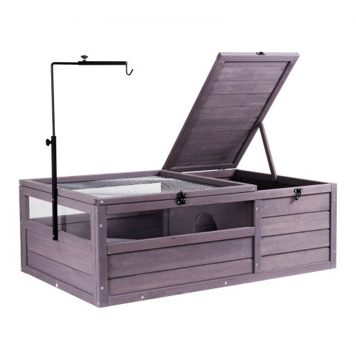 VEVOR Tortoise Habitat, Wooden Tortoise House Indoor & Outdoor, Tortoise Enclosure with Adjustable Lamp Holder, 2-Room Reptile Enclosure Small Animal