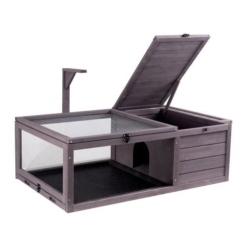 VEVOR Tortoise Habitat, Wooden Tortoise House Indoor & Outdoor, Tortoise Enclosure with Hanging Light Stand, 2-Room Reptile Enclosure Small Animal Cag