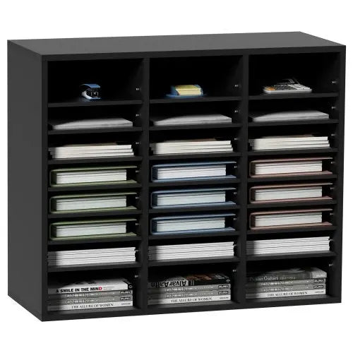 VEVOR Wood Literature Organizer, 24 Compartments, File Sorter with Removable Shelves, Mailboxes Slot for Office Home Classroom Mailrooms Organization, Matron Inn