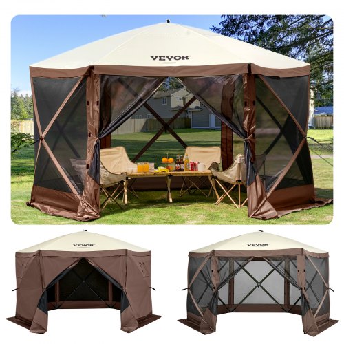 VEVOR Gazebo Screen Tent, 10 x 10 ft, 6 Sided Pop-up Camping Canopy Shelter Tent with Mesh Windows, Portable Carry Bag, Ground Stakes, Large Shade Ten