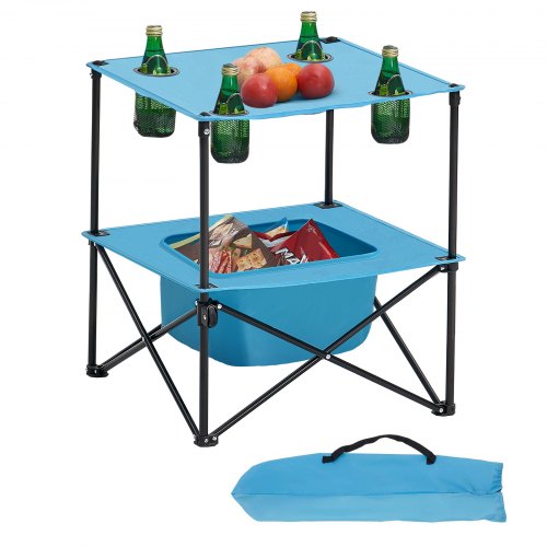 VEVOR Folding Camping Table, Portable Outdoor Lightweight Picnic Table, 600D Oxford Fabric Waterproof Canvas Travel Beach Tables, with 4 Cup Holders,