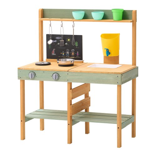 VEVOR Mud Kitchen for Kids, Wooden Toy Play Kitchen Set, Outdoor Toddler Grocery Store Playset, Pretend Play Kitchen with Planter Box, Stoves, Tank, F