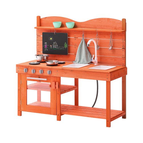VEVOR Mud Kitchen for Kids, Wooden Toy Play Kitchen Set, Outdoor Toddler Grocery Store Playset for Boys & Girls, Pretend Play Kitchen with Stoves, Sin