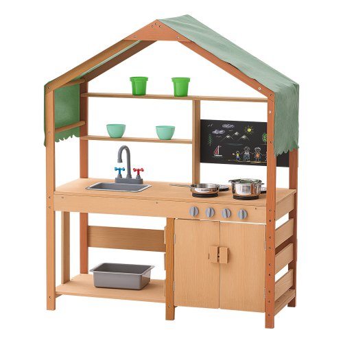 VEVOR Mud Kitchen for Kids, Wooden Toy Play Kitchen Set with Accessories, Outdoor Toddler Grocery Store Playset, Pretend Play Kitchen with Stoves, Pla