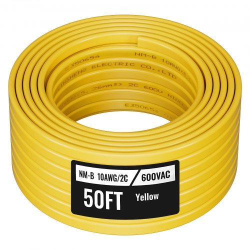 VEVOR NM-B Wire, 10AWG-2C Non-Mettalic Residential Indoor Electrical Wire with Ground, PVC Sheathed High-Purity Copper Core Cable, for Outlets, Switch
