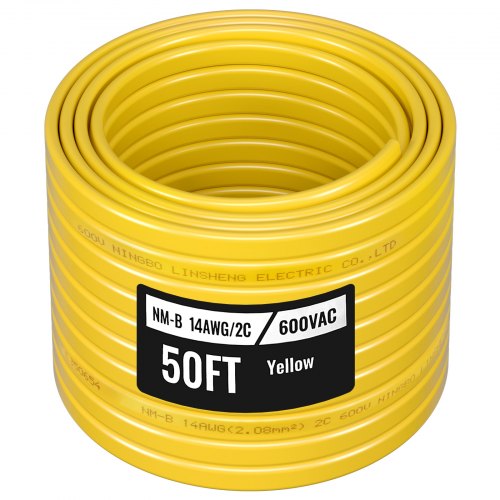VEVOR NM-B Wire, 14AWG-2C Non-Mettalic Residential Indoor Electrical Wire with Ground, PVC Sheathed High-Purity Copper Core Cable, for Outlets, Switch