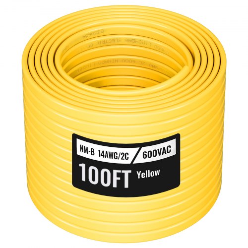 VEVOR NM-B Wire, 14AWG-2C Non-Mettalic Residential Indoor Electrical Wire with Ground, PVC Sheathed High-Purity Copper Core Cable, for Outlets, Switch