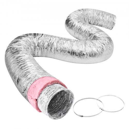 VEVOR Dryer Vent Hose, 101.6MM Insulated Flexible Duct 7.62M Long with 2 Duct Clamps, Heavy-Duty Three Layer Protection for HVAC Heating Cooling Venti