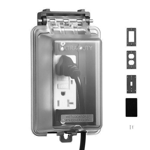 VEVOR Outdoor Outlet Cover, 1-Gang Weatherproof Electrical Outlet Cover with Lockable Design, High-Strength PC Material, 6-in-1 Outside Receptacle Soc