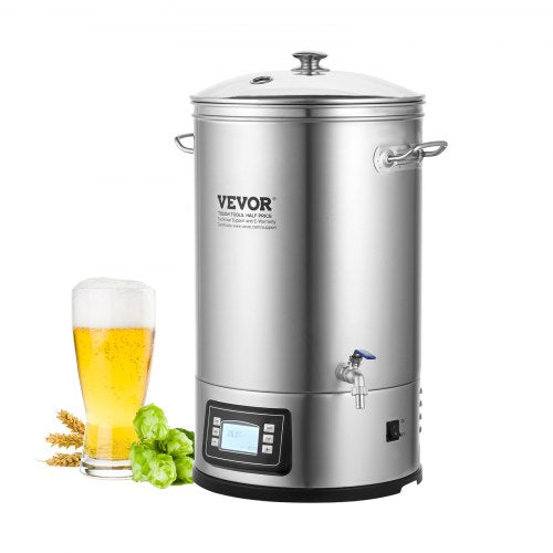 VEVOR Electric Brewing System, 8 GALLON Brewing Stock Pot, All-in-One Home Beer Brewer, 304 Stainless Steel Brewing Supplies with Panel, Includes Glas