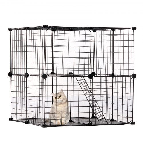 VEVOR Large 2-tier Cat Cage, 28 x 28 x 28", DIY Detachable Metal Wire Cat Enclosure, with Ramp Ladder Adjustable Resting Platform, Crate Large Indoor