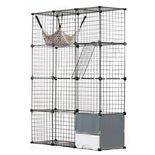 VEVOR Large 4-tier Cat Cage, 41 x 14 x 55", Detachable Metal Wire Cat Enclosure, with Litter Box Hammock Ramp ladders, Indoor & Outdoor Crate Exercise