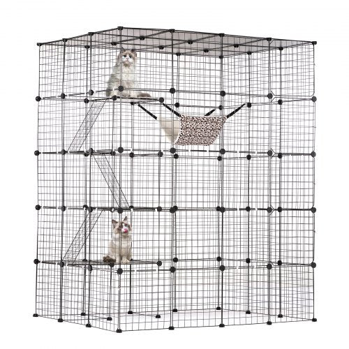 VEVOR Large 4-tier Cat Cage, 54 x 41 x 69", Detachable Metal Wire Cat Enclosure, with 5 Front Doors Hammock Ramp ladders, Indoor & Outdoor Crate Exerc