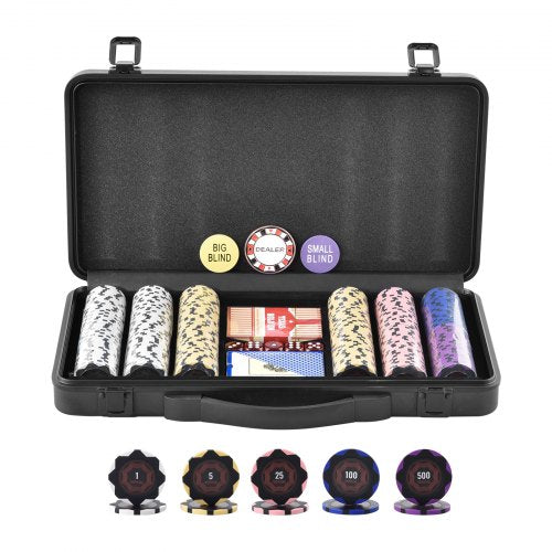 VEVOR Poker Chip Set, 300-Piece Poker Set, Complete Poker Playing Game Set with Carrying  Case, Heavyweight 14 Gram Casino Clay Chips, Cards, Buttons