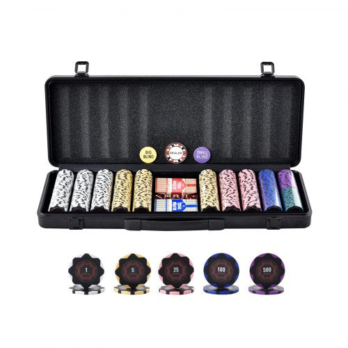 VEVOR Poker Chip Set, 500-Piece Poker Set, Complete Poker Playing Game Set with Carrying  Case, Heavyweight 14 Gram Casino Clay Chips, Cards, Buttons